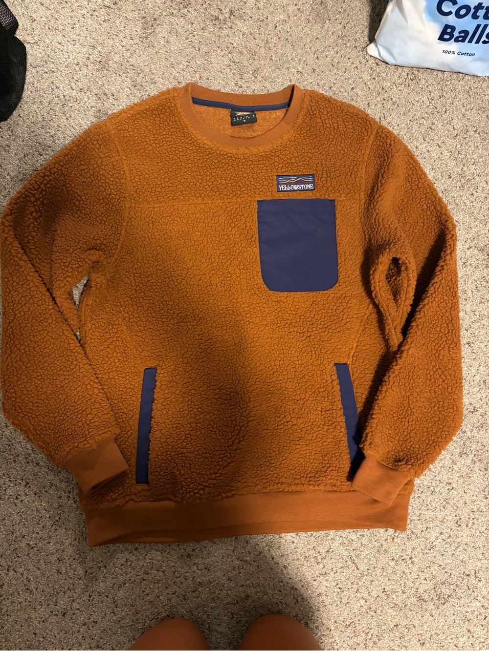 Brown and Navy Sherpa Crewneck Hoodie